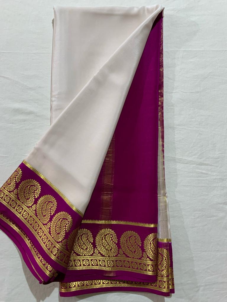 Buy Beige Brown Mysore Silk Crepe Saree